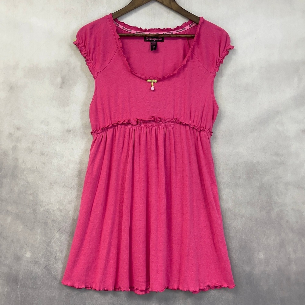 Y2K Betseyville Babydoll Pajama Top Womens Medium Pink Ruffle Pointelle Coquette - Picture 13 of 13